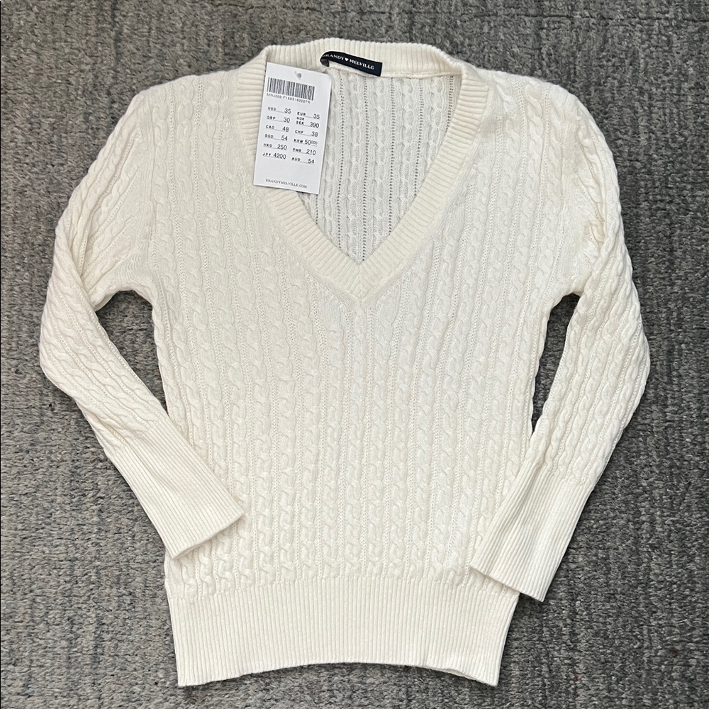 Brandy Melville Cream Cableknit V-Neck Sweater-New